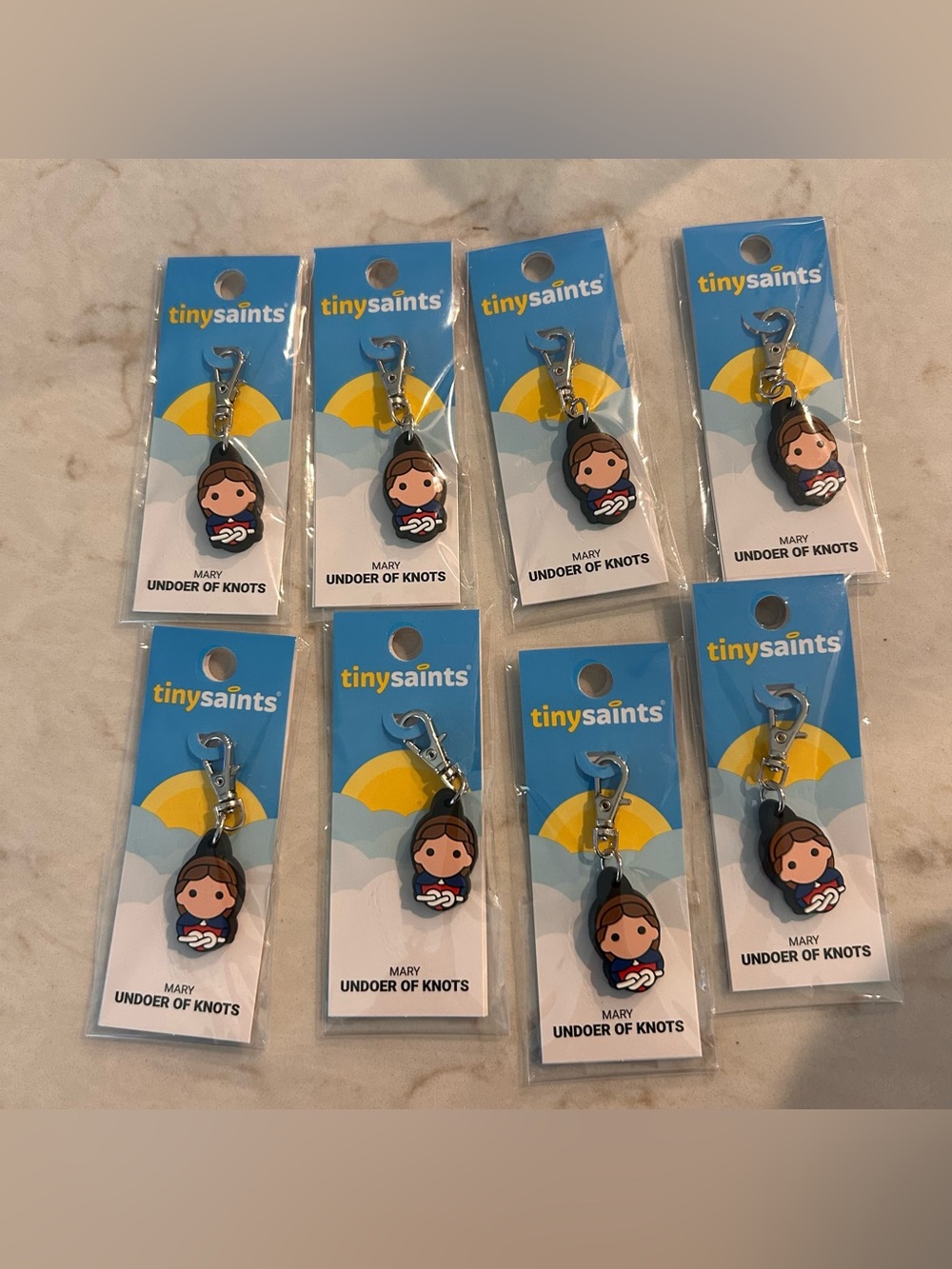 Tiny saints Mary 'Undoer of Knots' Blue Keychain Charm